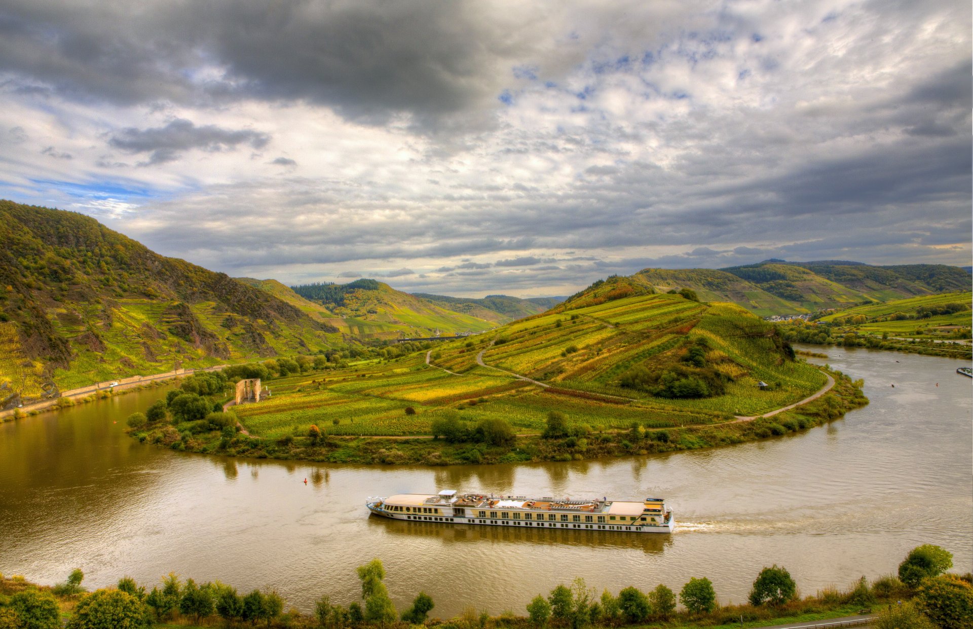 fluss deutschland berge himmel boot landschaft bremm wolken hdr natur