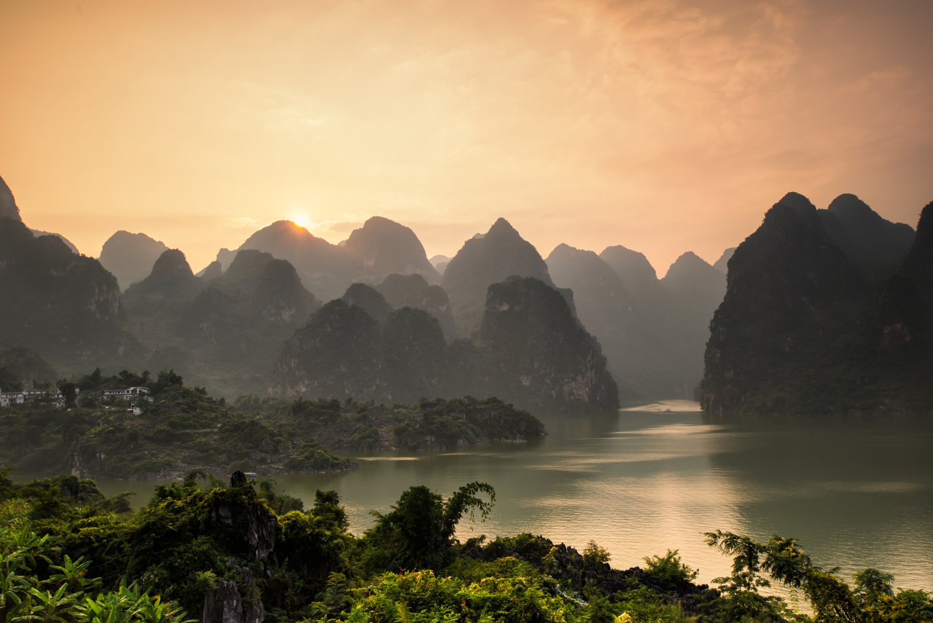 cina mare montagna foresta sole cielo guizhou paesaggio fiume xingyi tramonto wu zhou hd