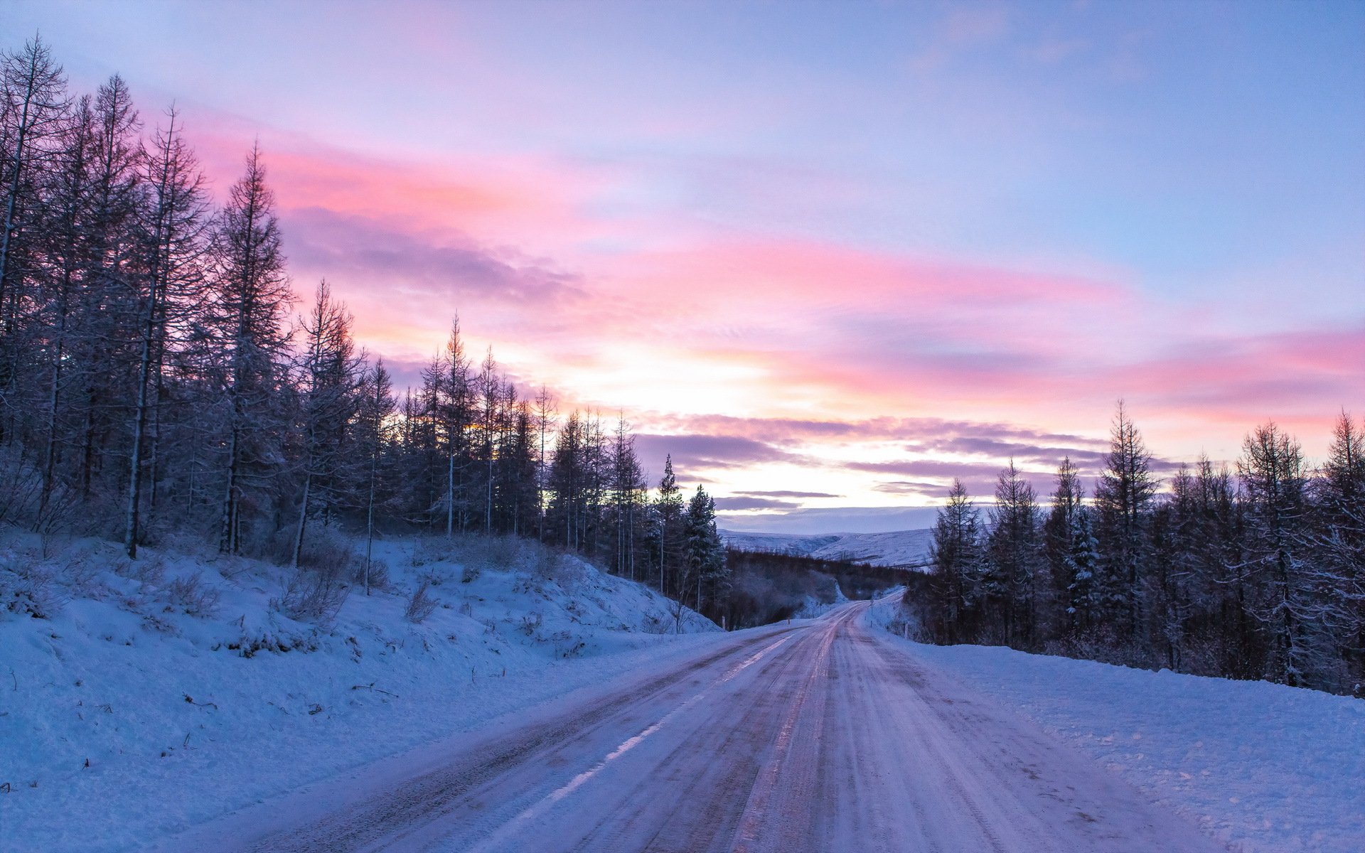 coucher de soleil route paysage