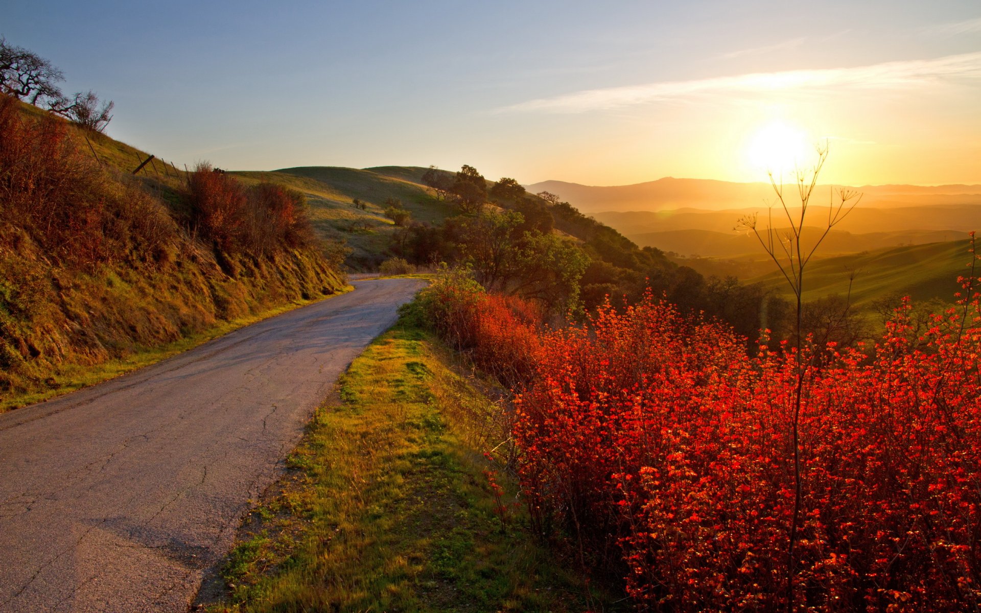 sonnenuntergang straße landschaft