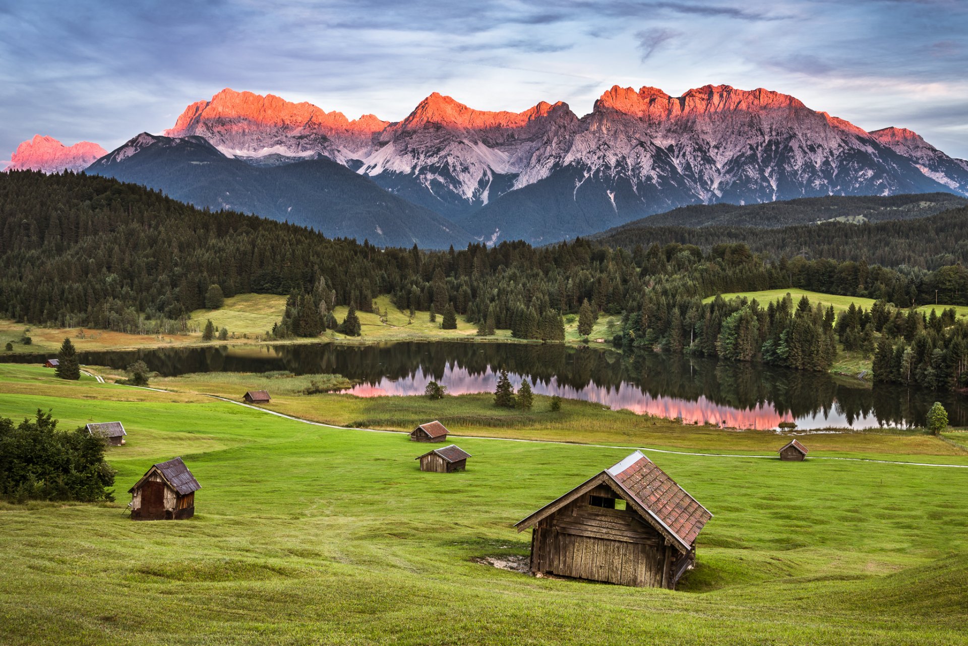 nature sky clouds grass landscape mountain house