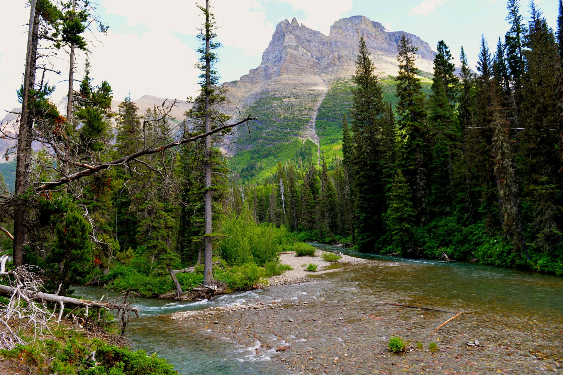 park narodowy glacier montana usa niebo góra drzewa rzeka