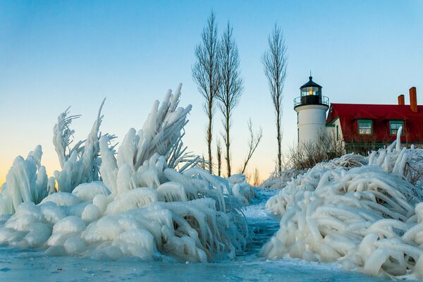 Winter morning and ice floes