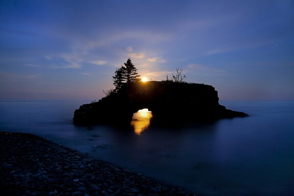 Hollow rock on the beach in Minnesota