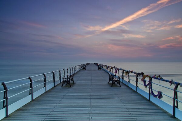 Landscape bridge to the sea sunset