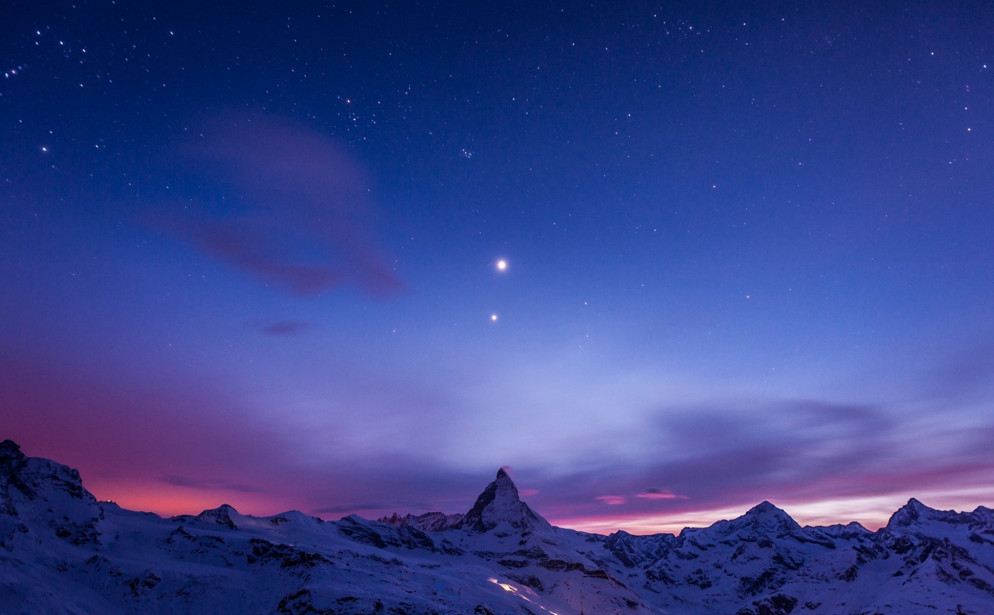 matterhorn mountain snow night twilight sky star