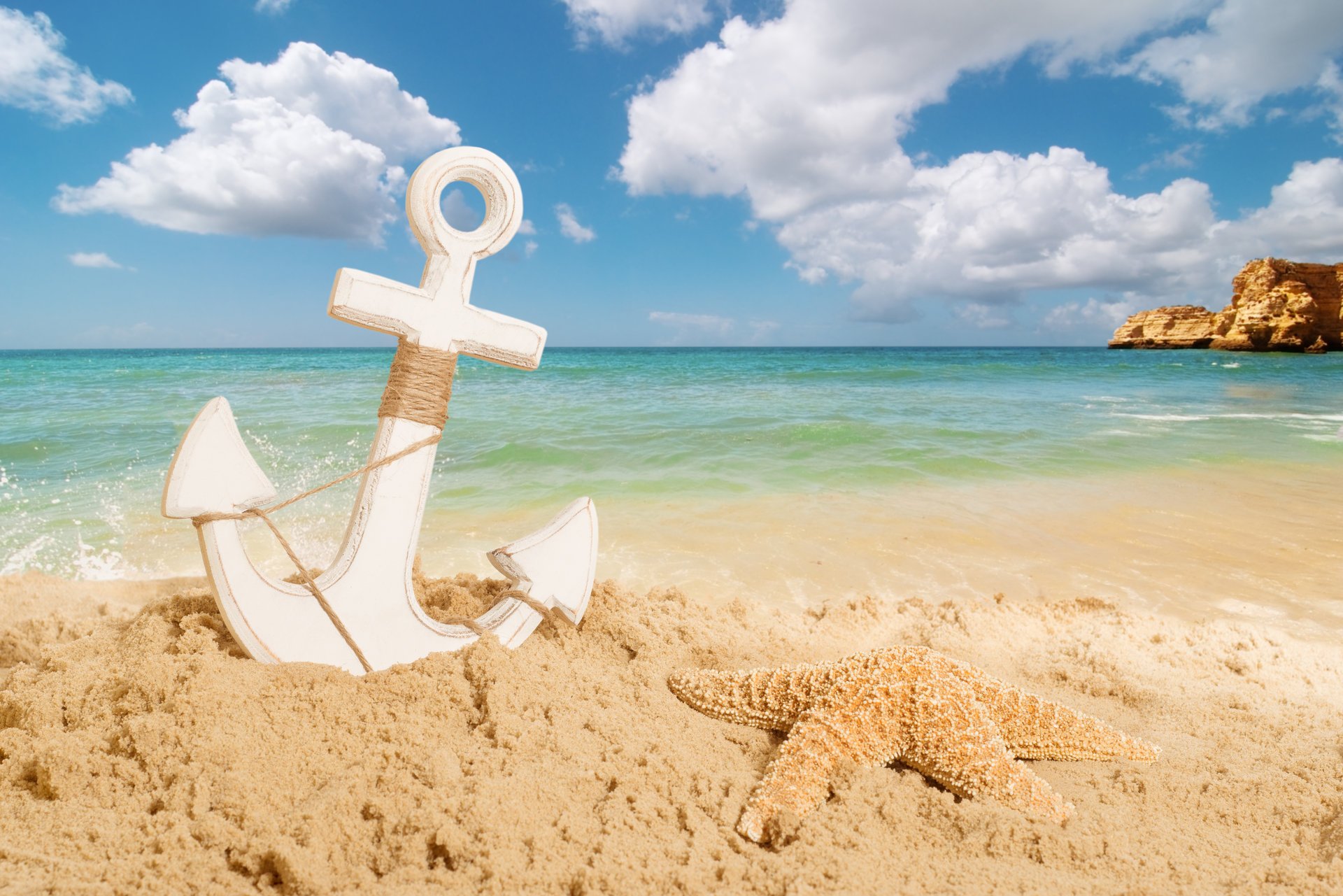 ea beach sand anchor starfish rock sky clouds stars rock