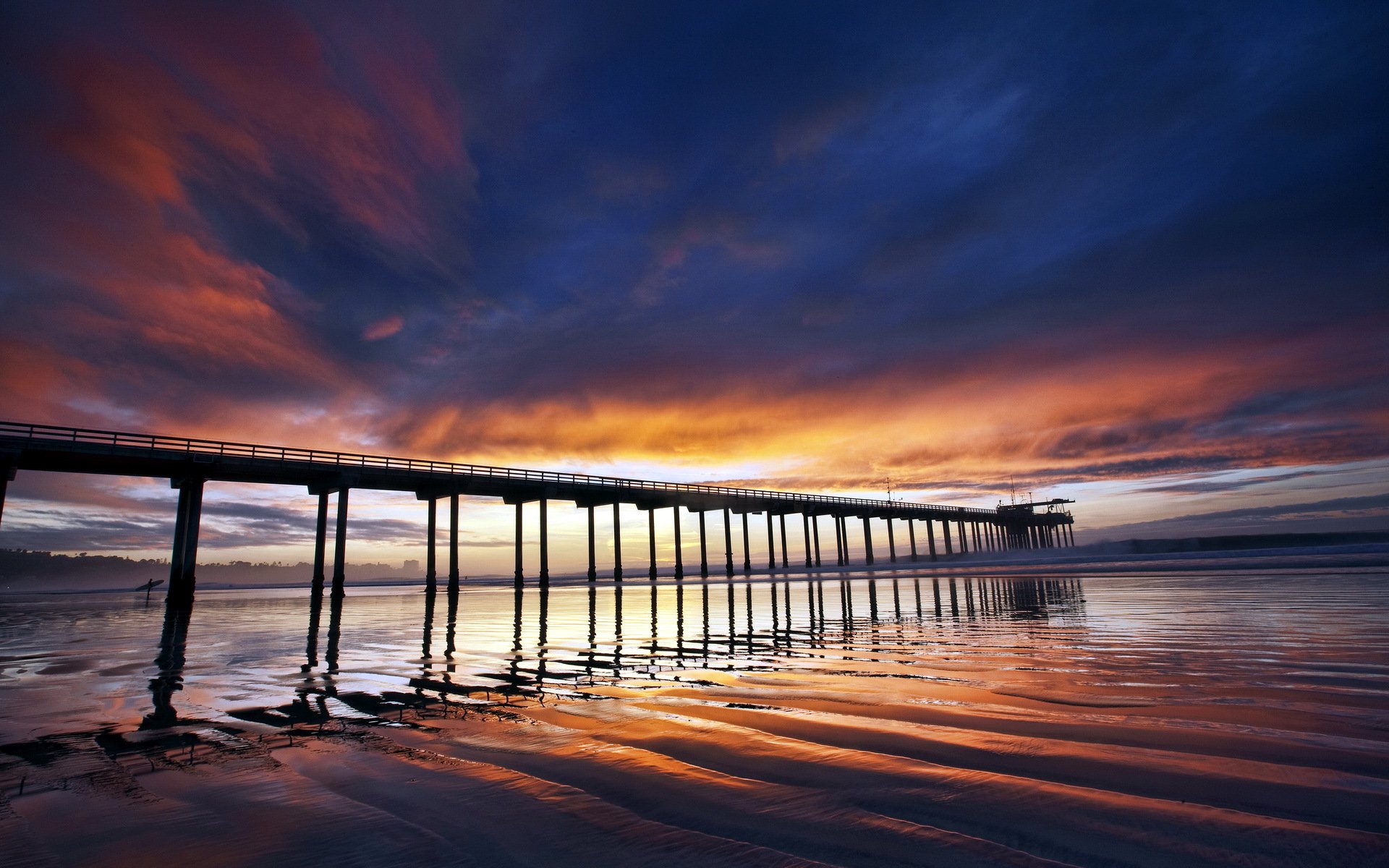 coucher de soleil mer pont paysage