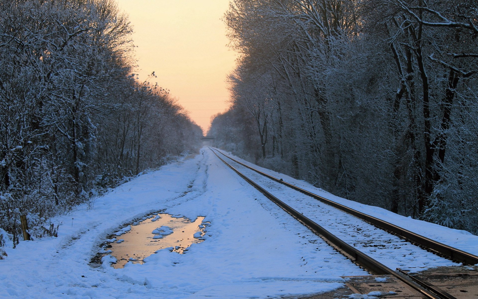 morgen eisenbahn schnee landschaft