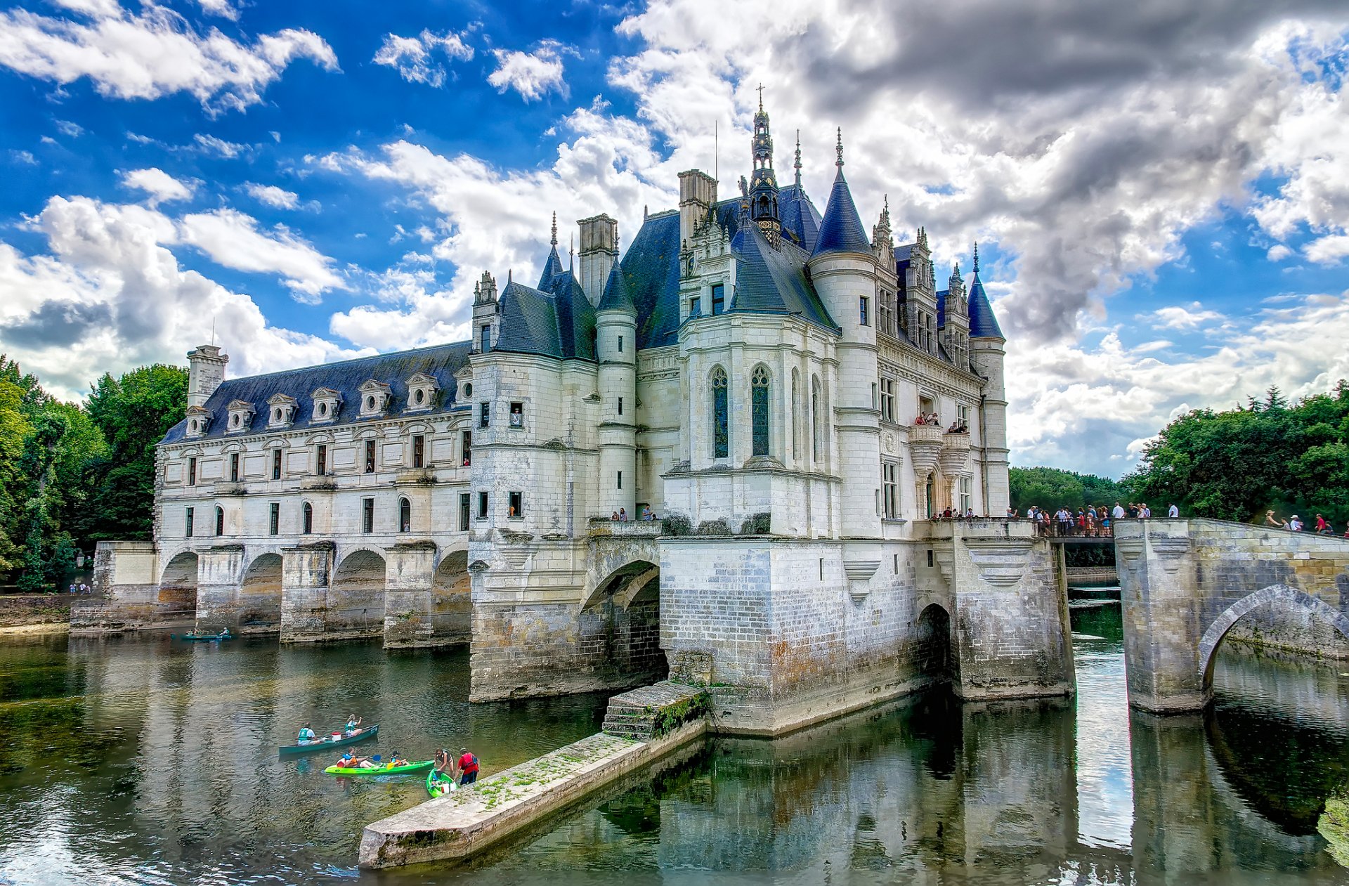 france castle chateau sky clouds ditch channel water bridge