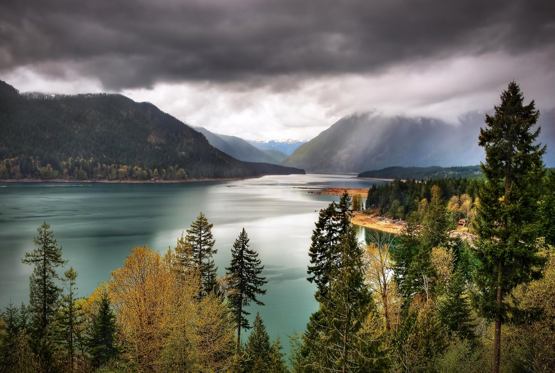 parc national olympique washington états-unis ciel lac montagnes nuages arbres