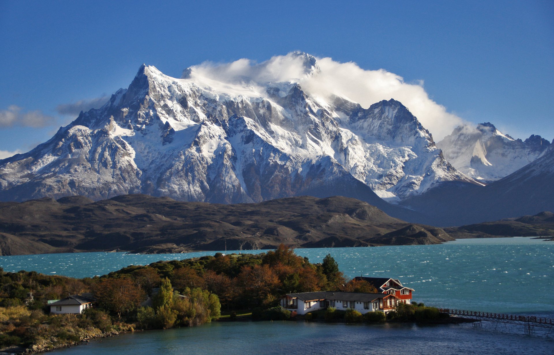 patagonia chile mountain lake island hotel