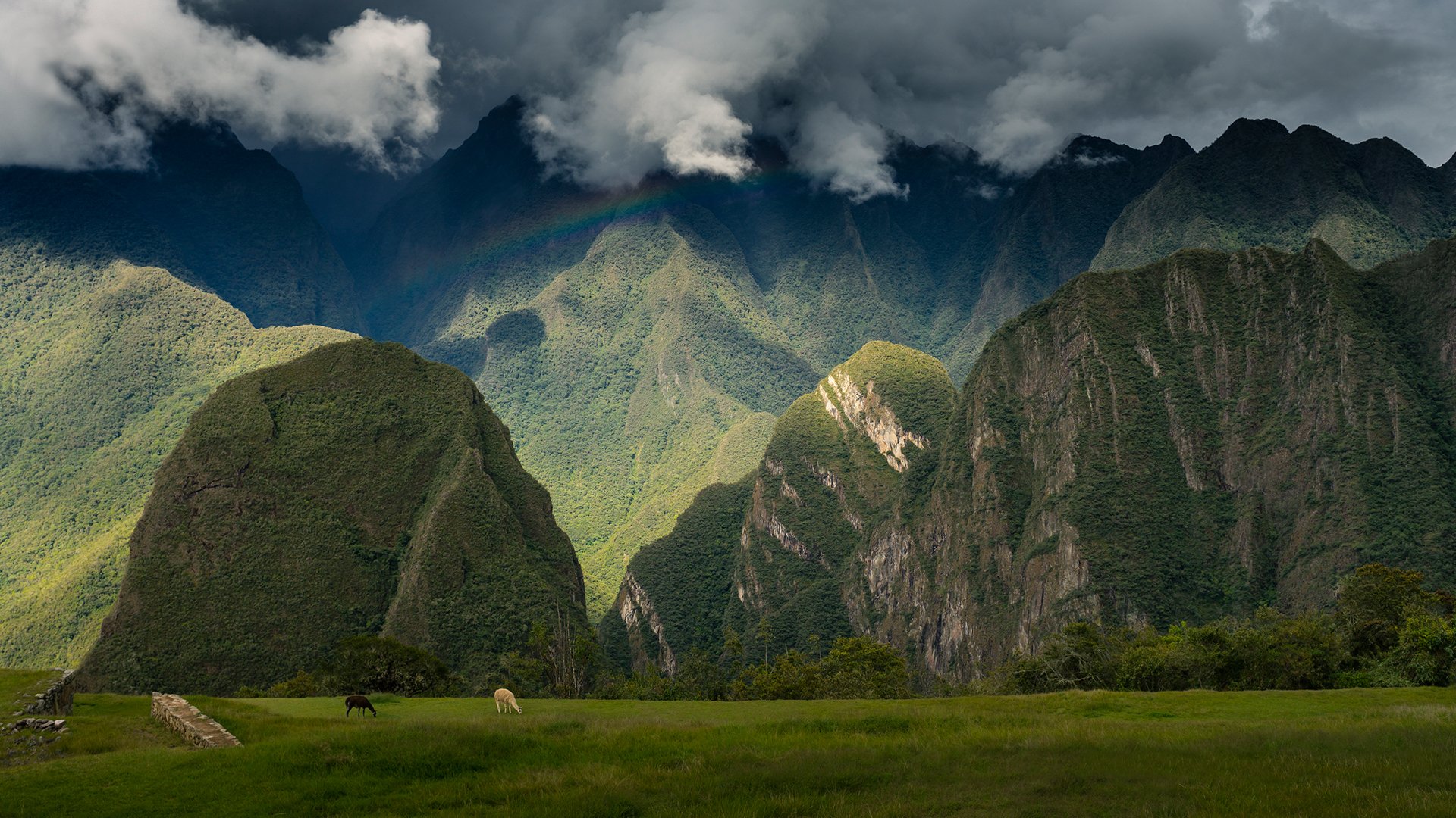 paesaggio storico santuario da machu picchu perù storico rovine antico città cielo arcobaleno montagne panoramica vista viaggio il mio pianeta carta da parati