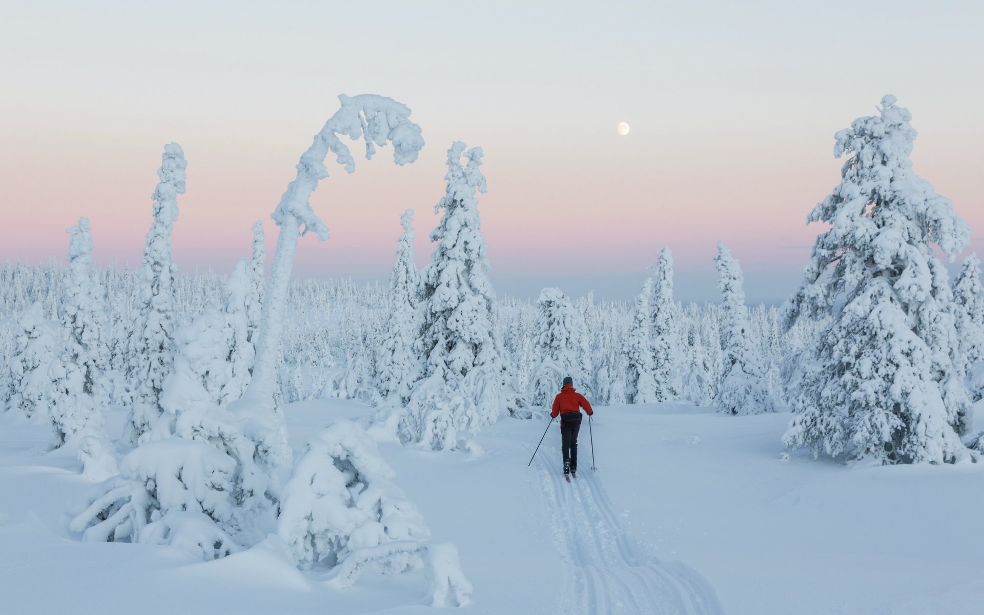 winter wonderland skiing snow sunset finland