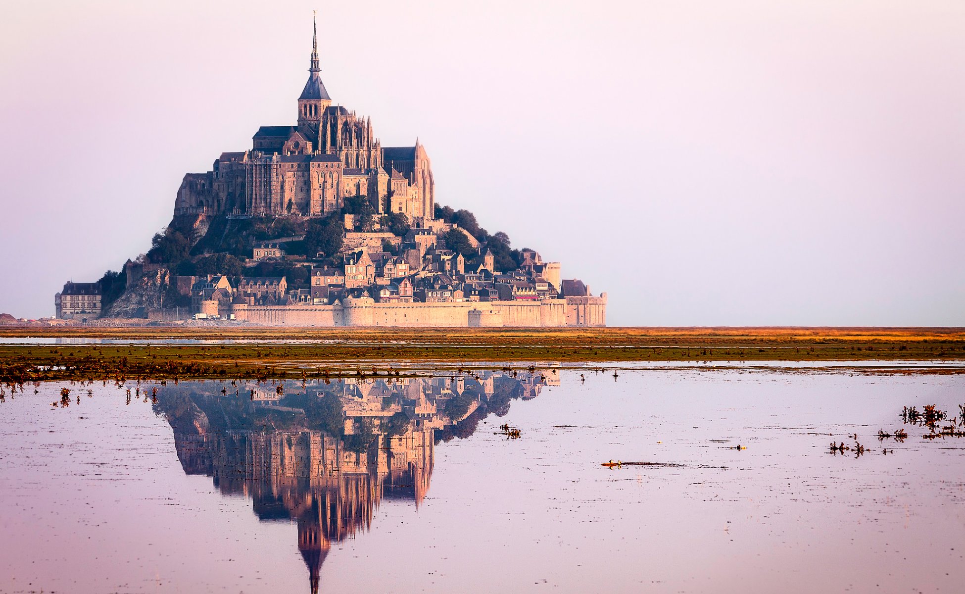 france normandy castle mont-saint-michel sky reflection