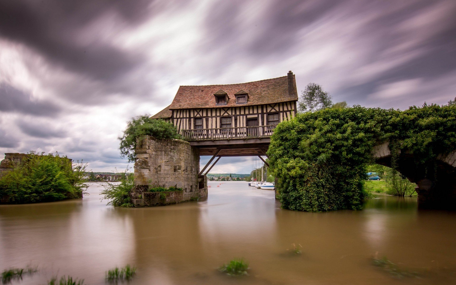 france vernon house bridge river nature photo