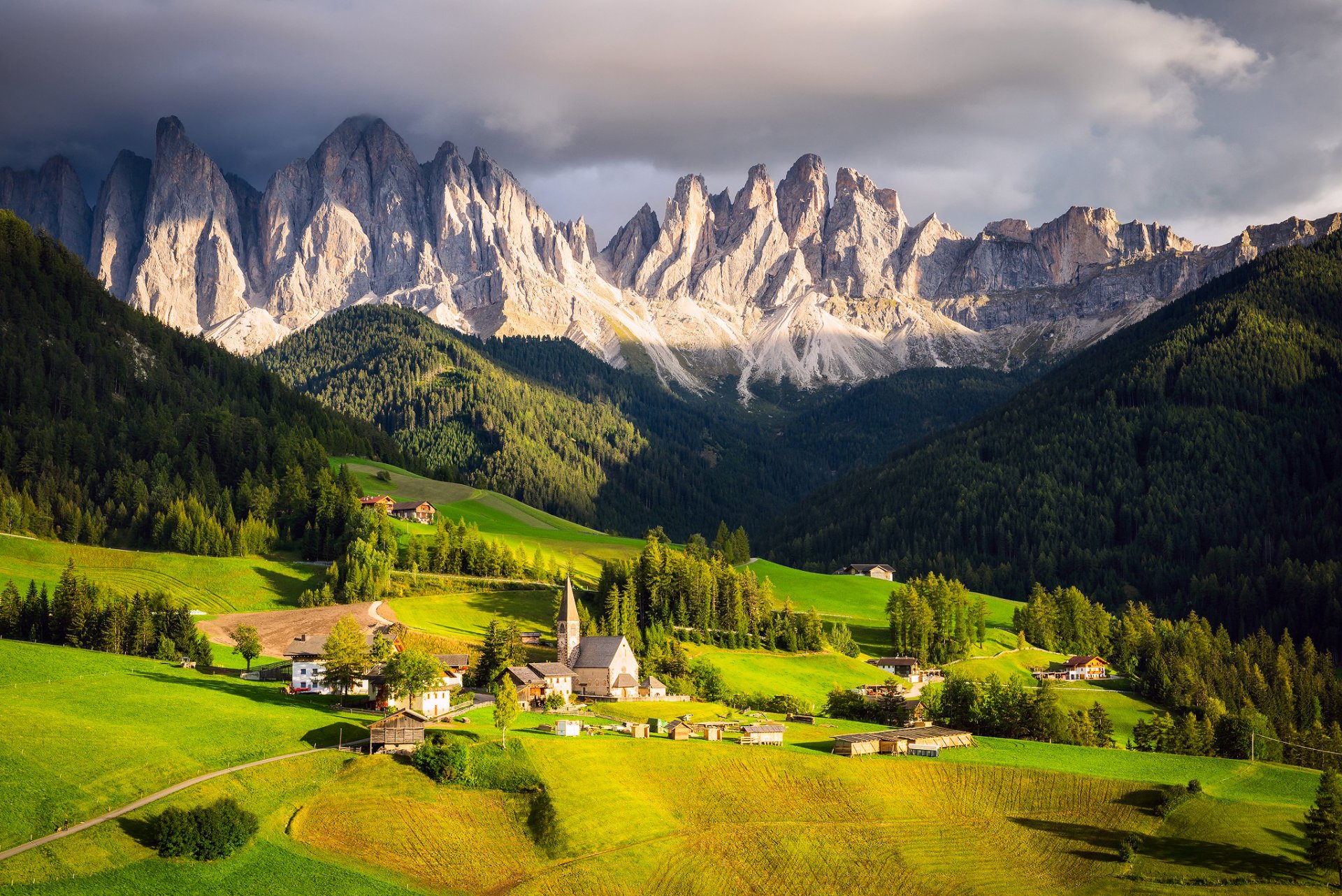 italy mountains alps sky clouds clouds valley light houses church chapel