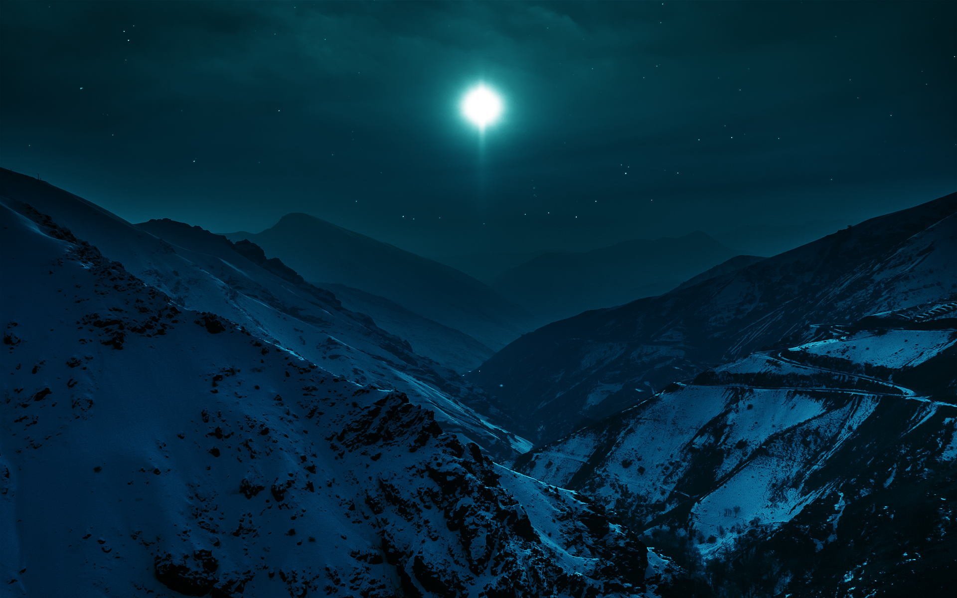 mountain night winter snow valley