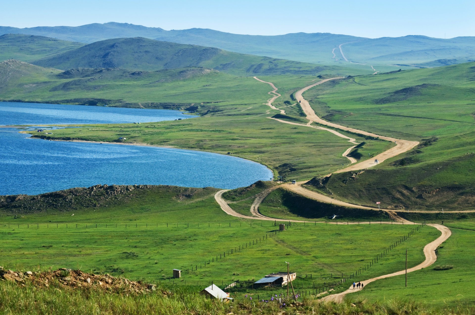 russia lake baikal of the field meadows road panorama