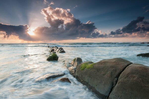 The path of stones rushed into the sea