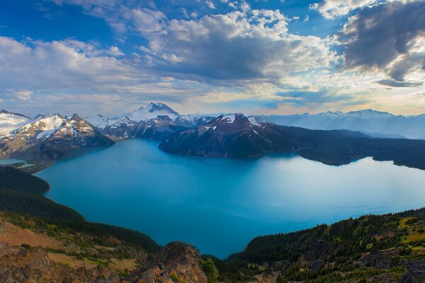 Lago azul en lo alto de las montañas