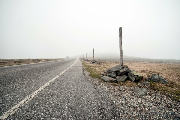 Poles along a deserted road