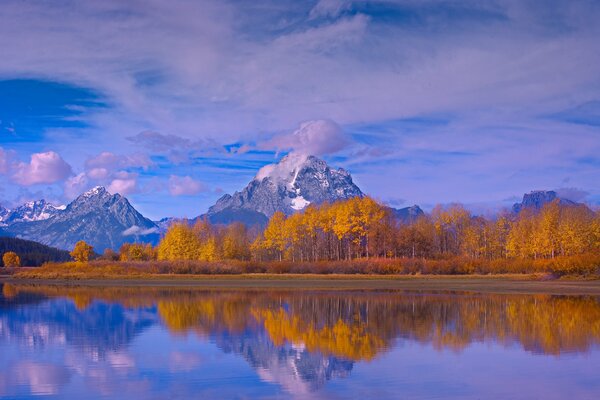 Reflejo de la montaña y los árboles en el lago