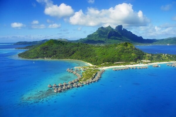 Houses on the coast of a tropical island