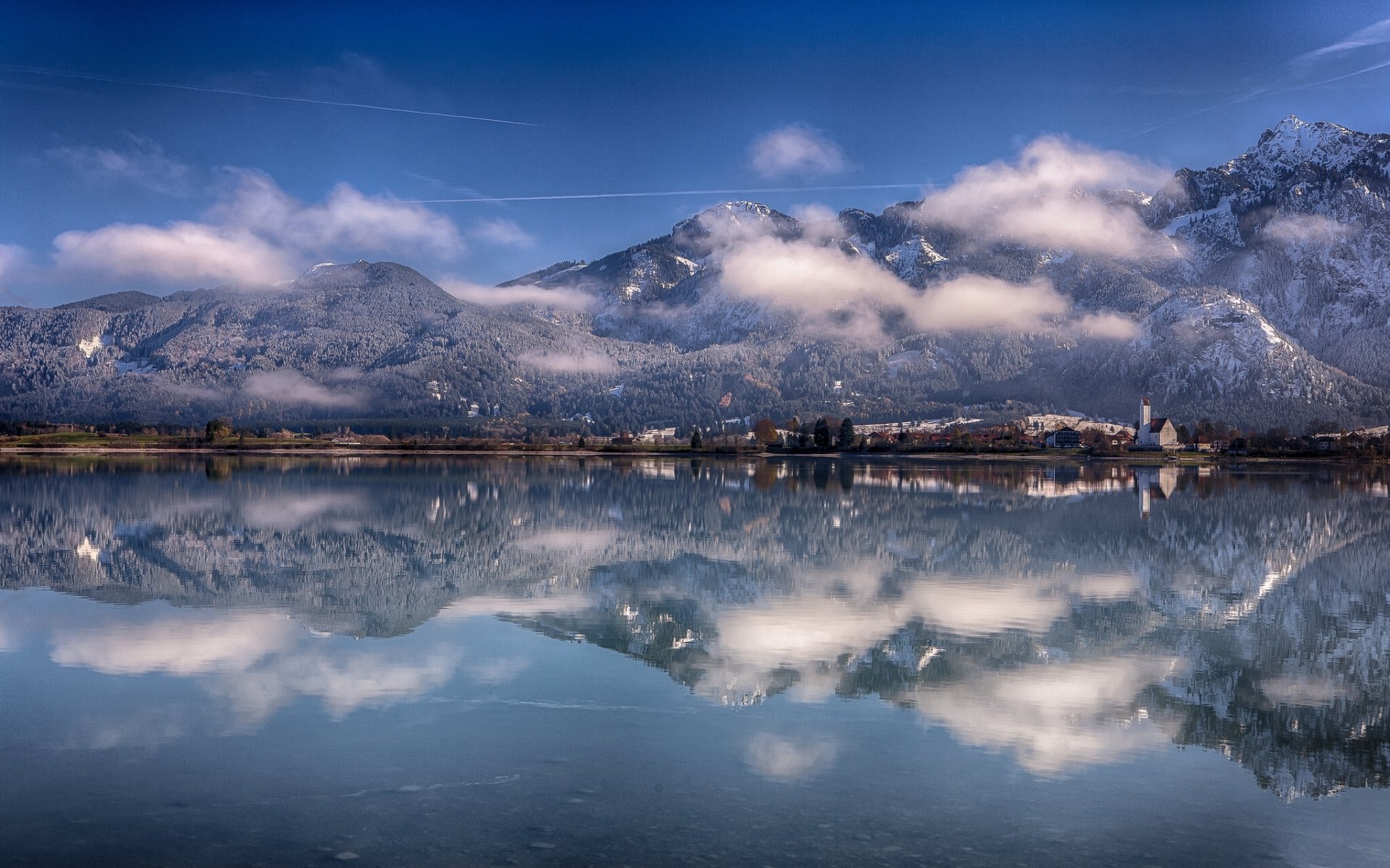 lake forggensee bavaria germany alps bayern munich mountain reflection