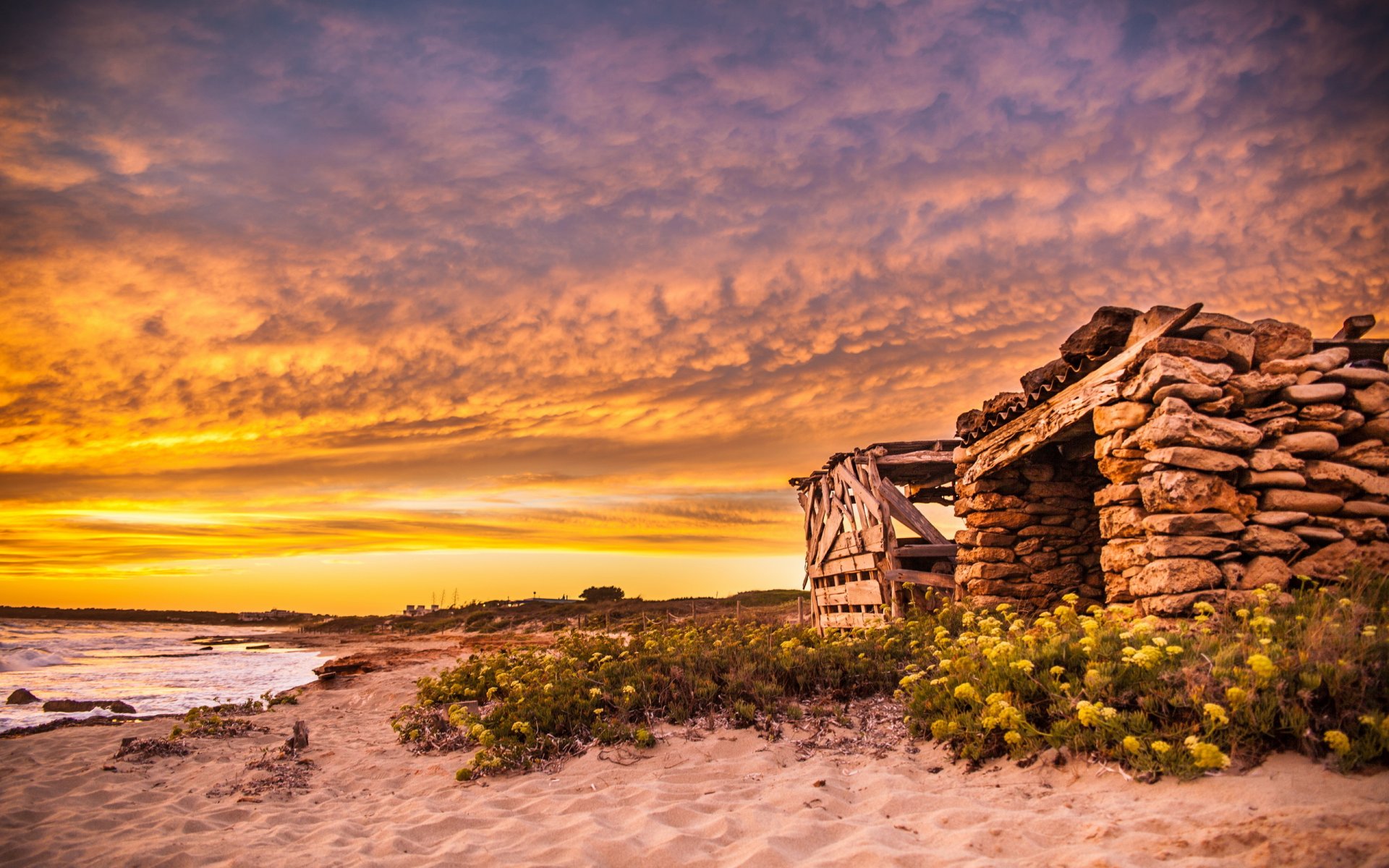 unset sea beach landscape