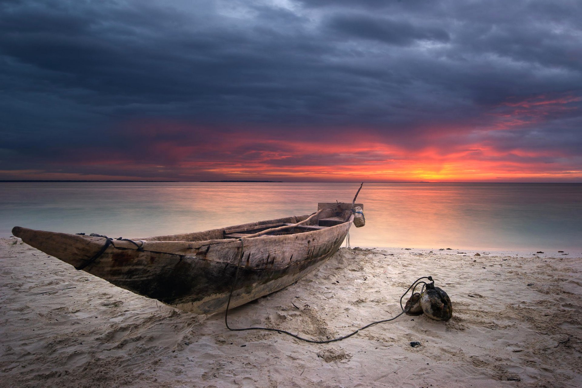 ky clouds sunset sea beach sand boat