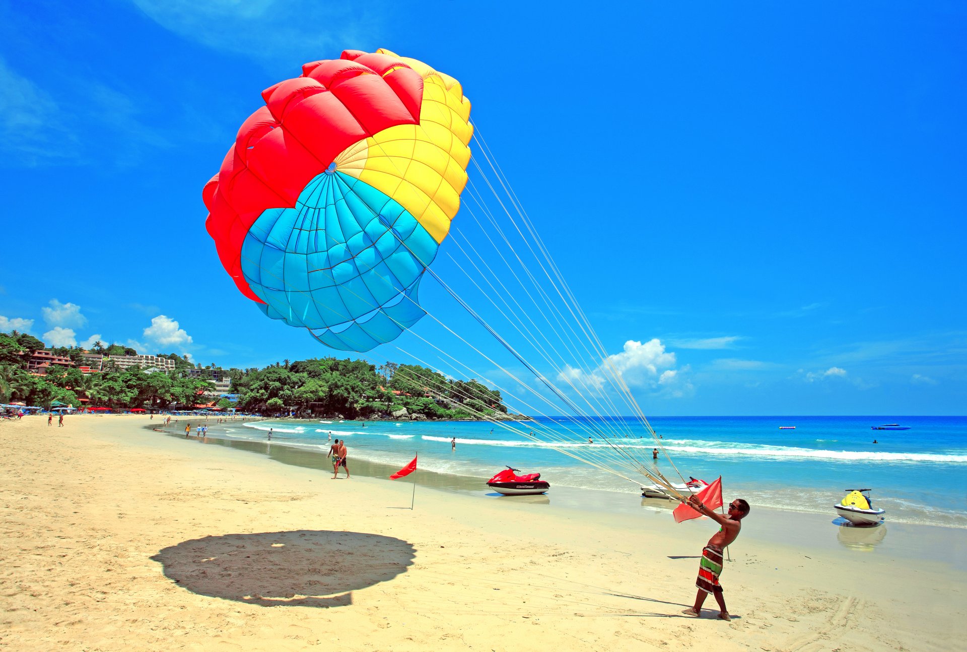 ky clouds beach parachute jet resort people sea