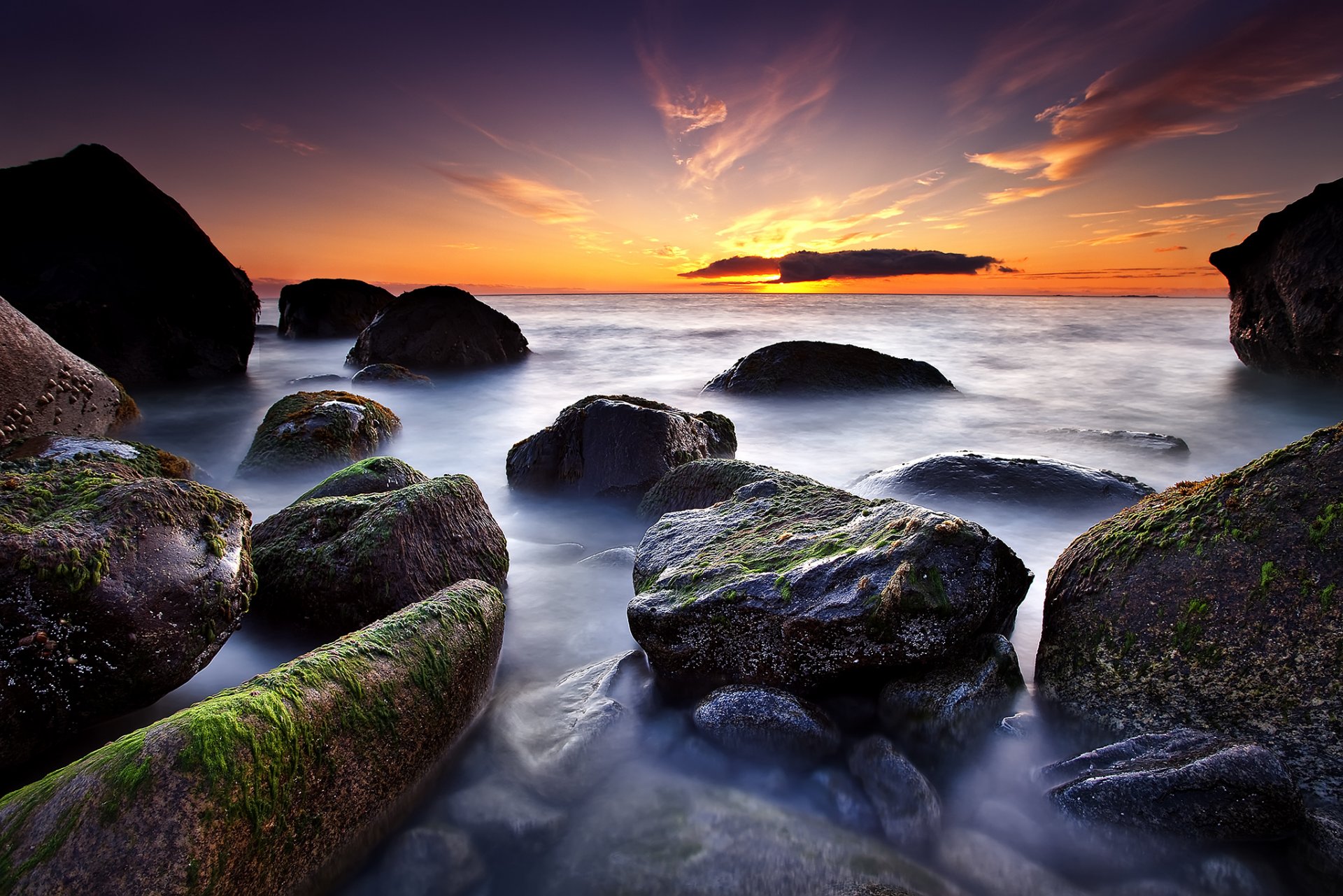 mar piedras rocas amanecer