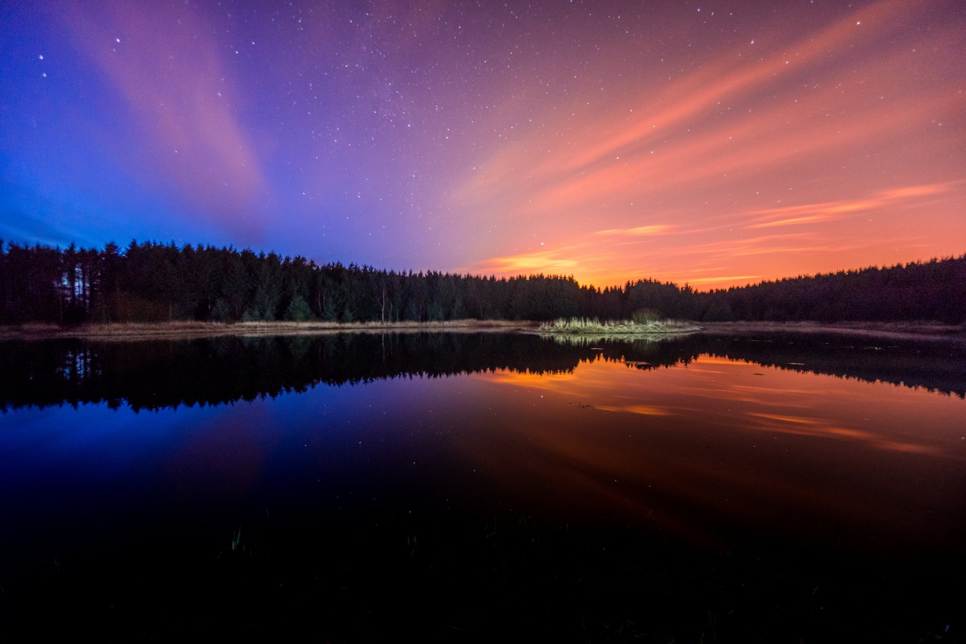 paysage nature lac eau réflexion arbres ciel beauté étoiles