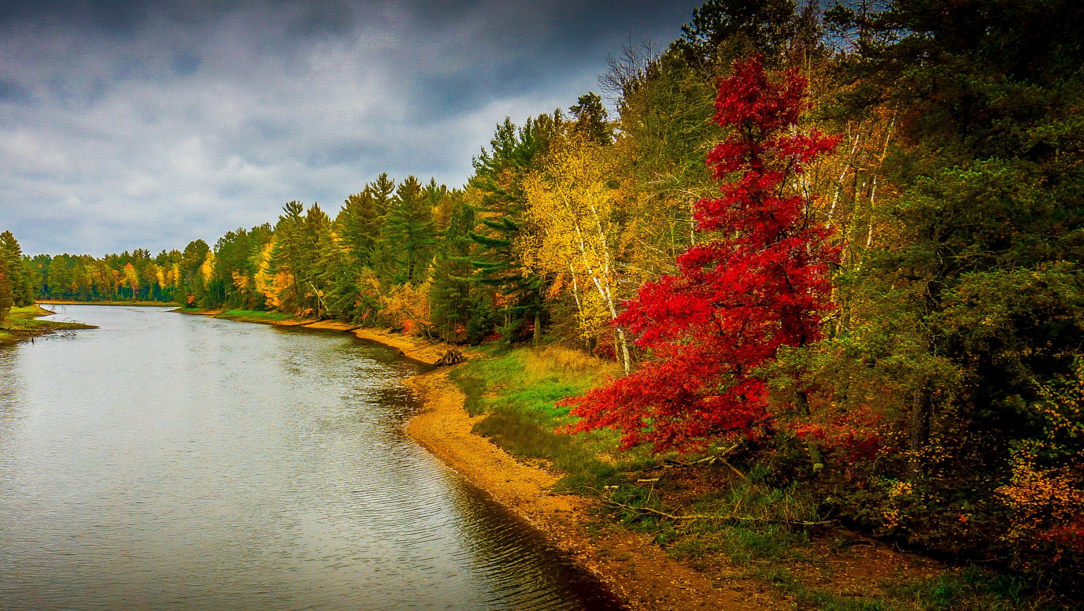 landschaft herbst fluss wald bäume natur foto