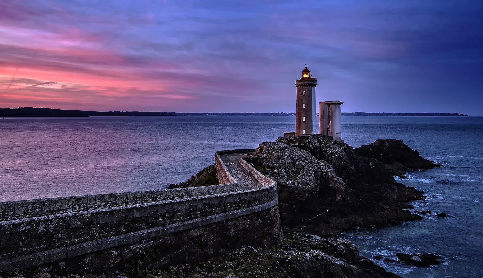 francia mar roca faro puesta de sol cielo