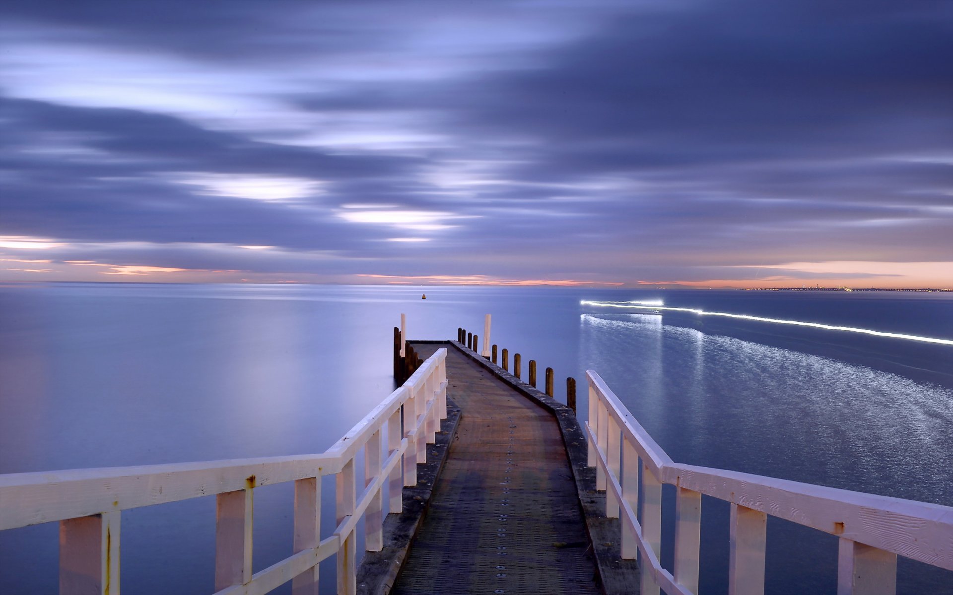 sonnenuntergang meer brücke landschaft