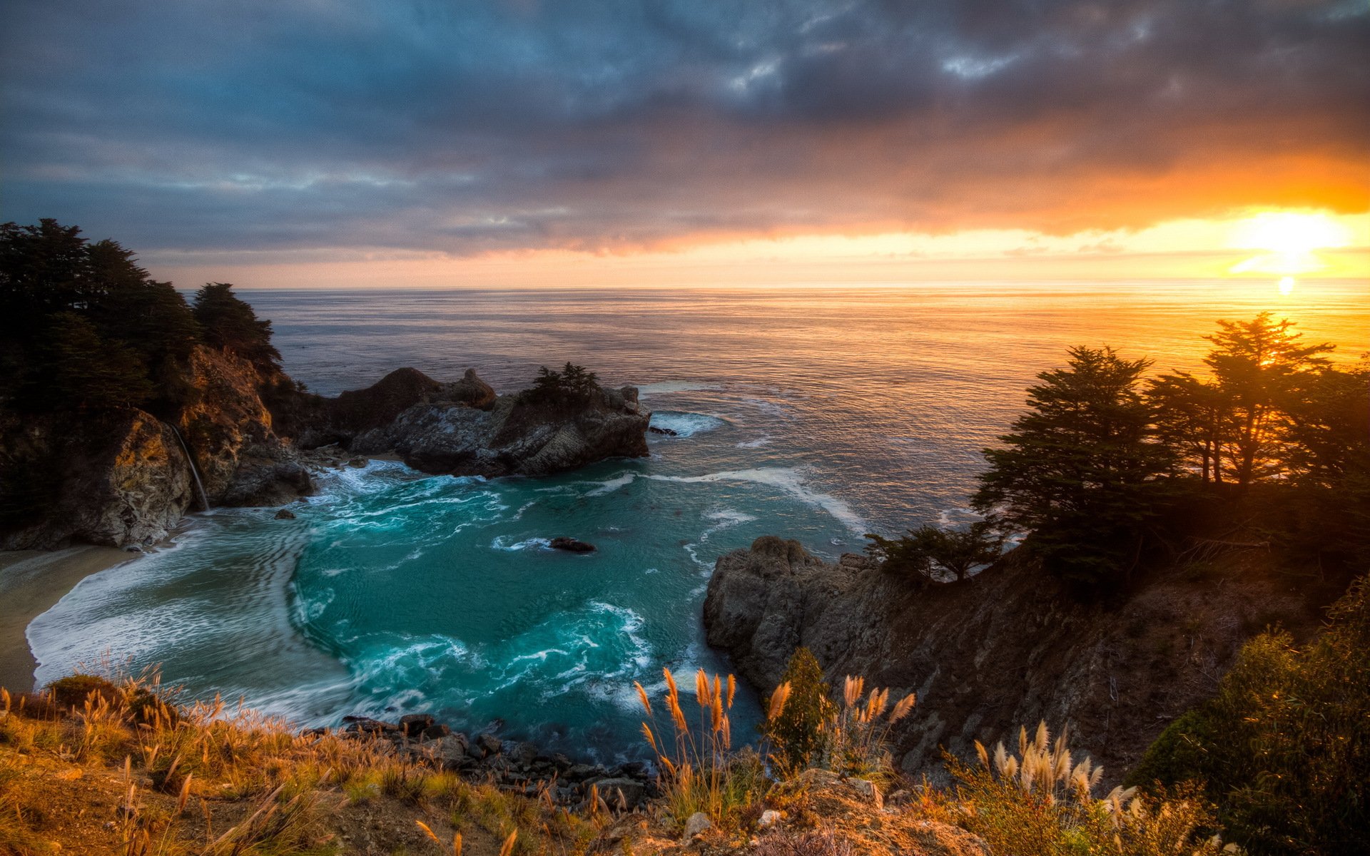 sonnenuntergang mcway falls kalifornien landschaft