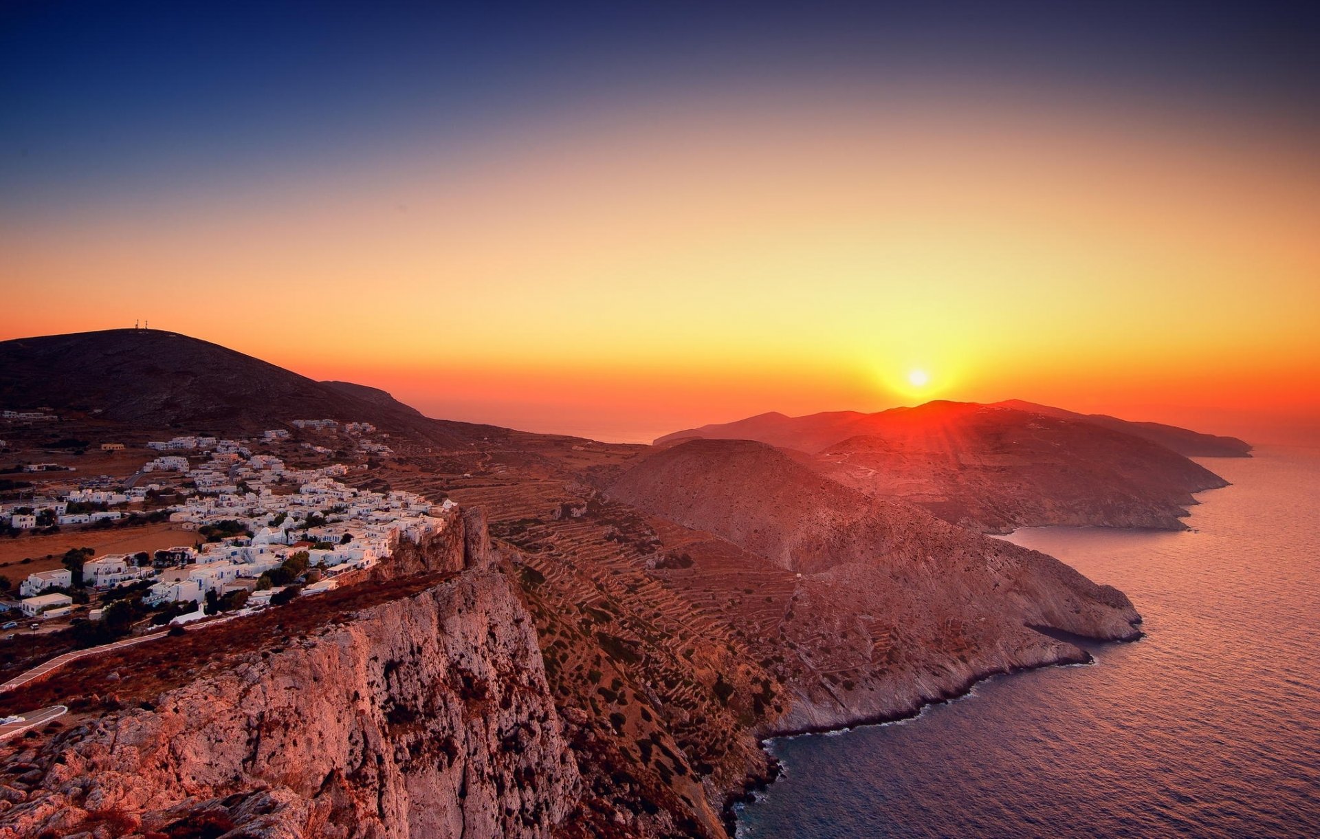 mountain house greece dawn sea