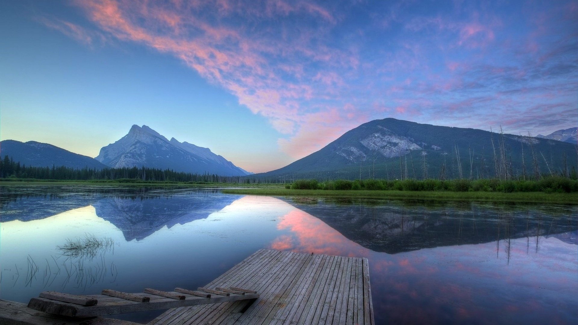 see berge brücke himmel wasser reflexion