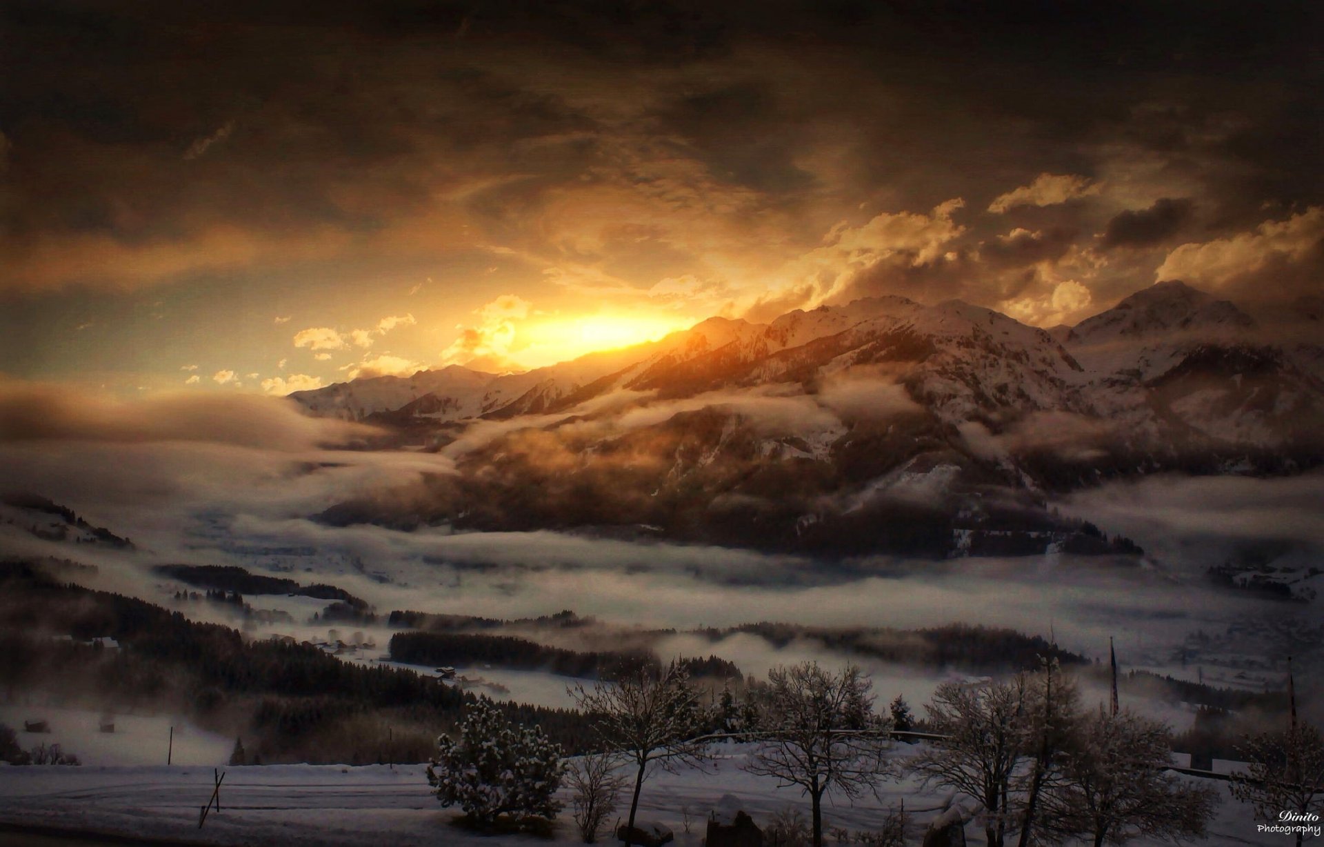 montañas nieve cielo amanecer