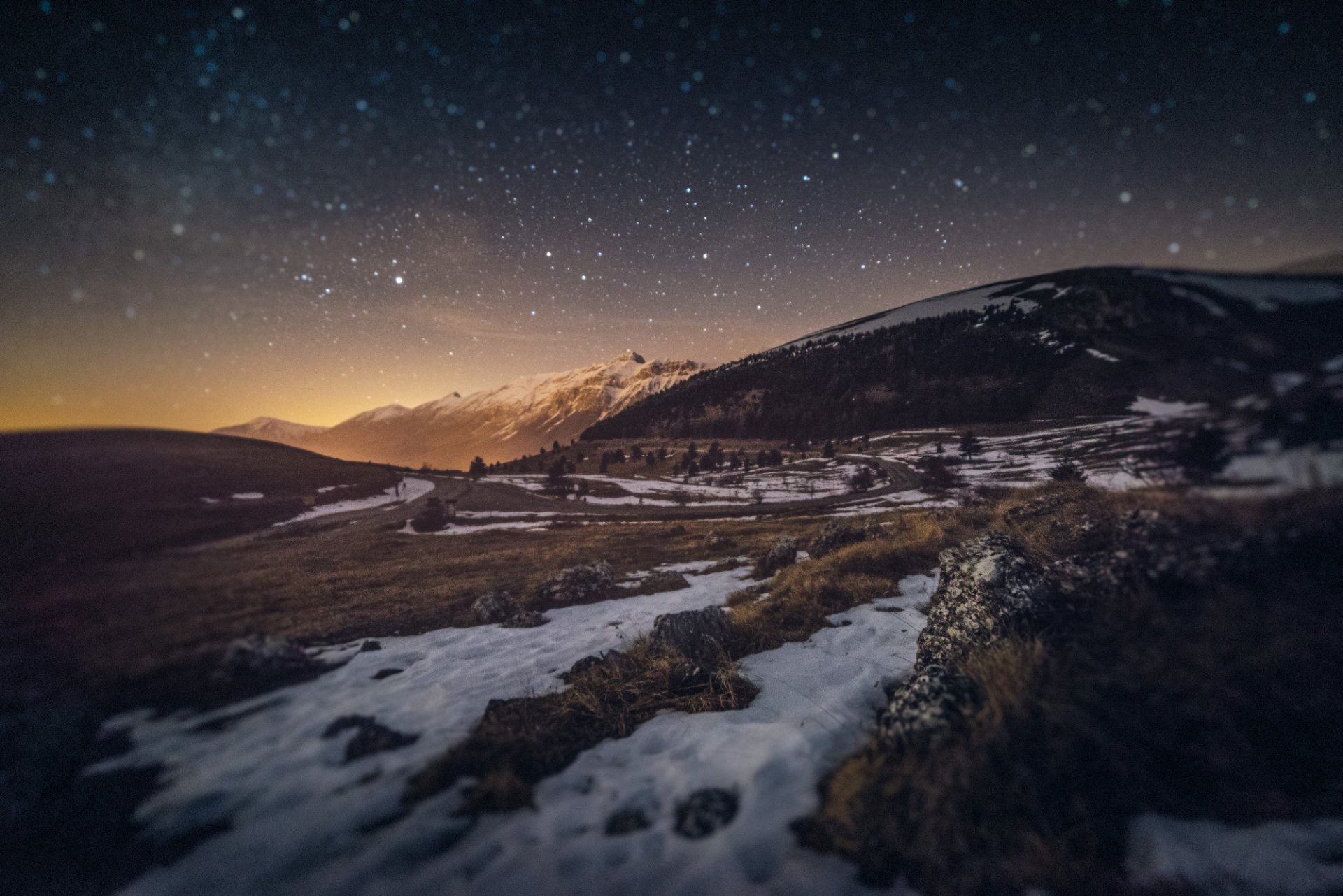 night mountain snow winter