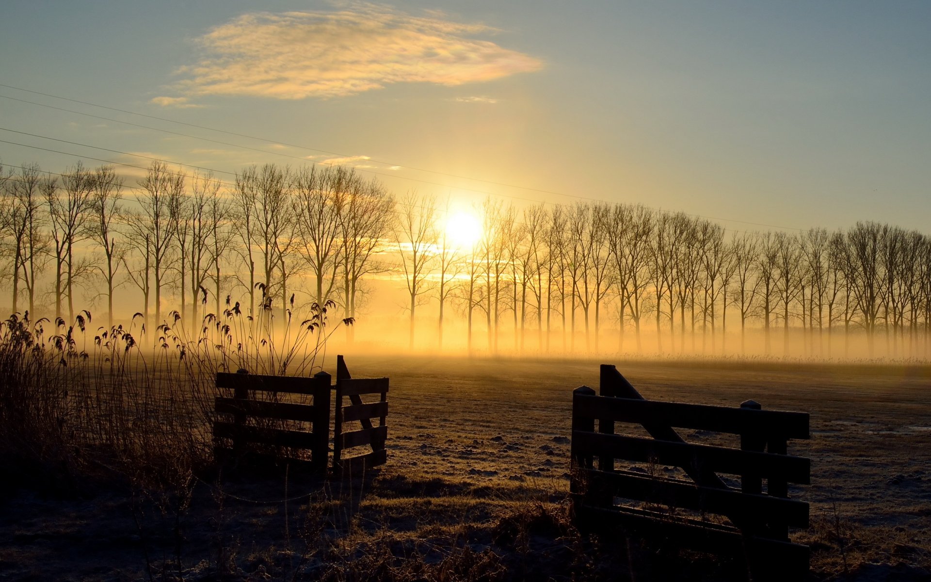 sonnenuntergang feld zaun landschaft