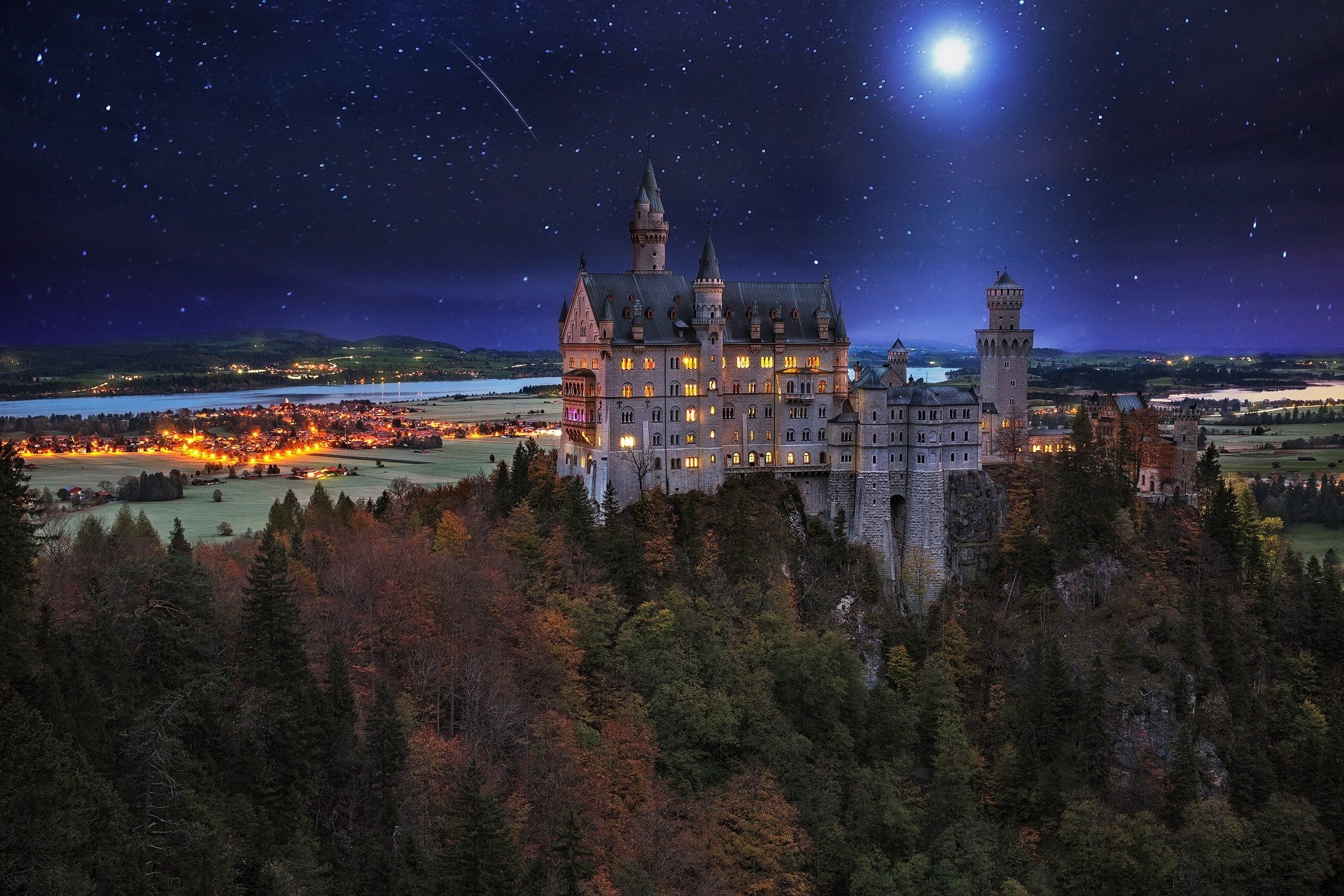 château nuit ciel étoiles nature allemagne herbst liechtenstein