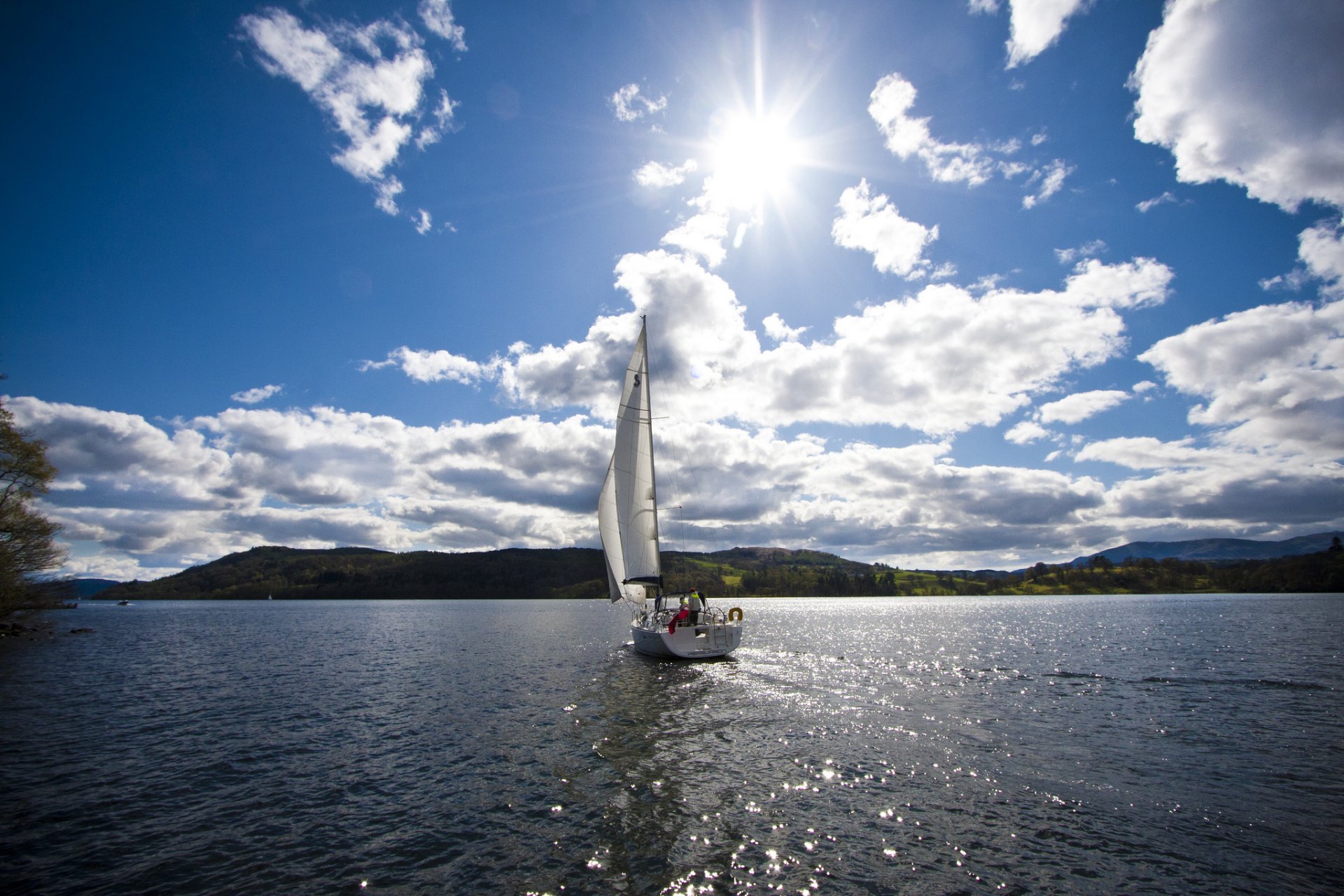 lake yacht sun clouds sport