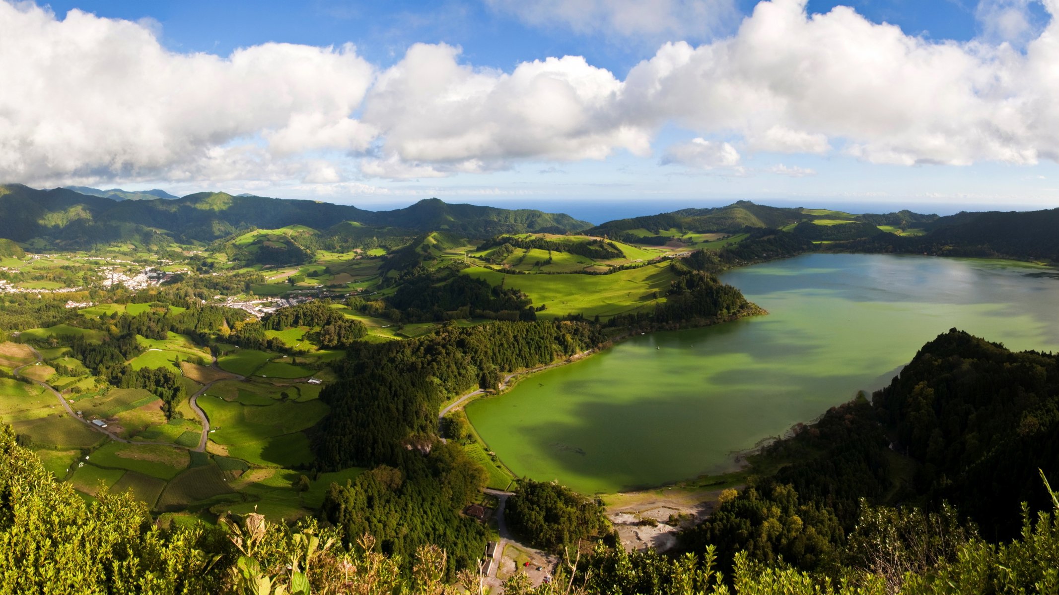 landscape portugal azores san miguel from the top clouds nature photo