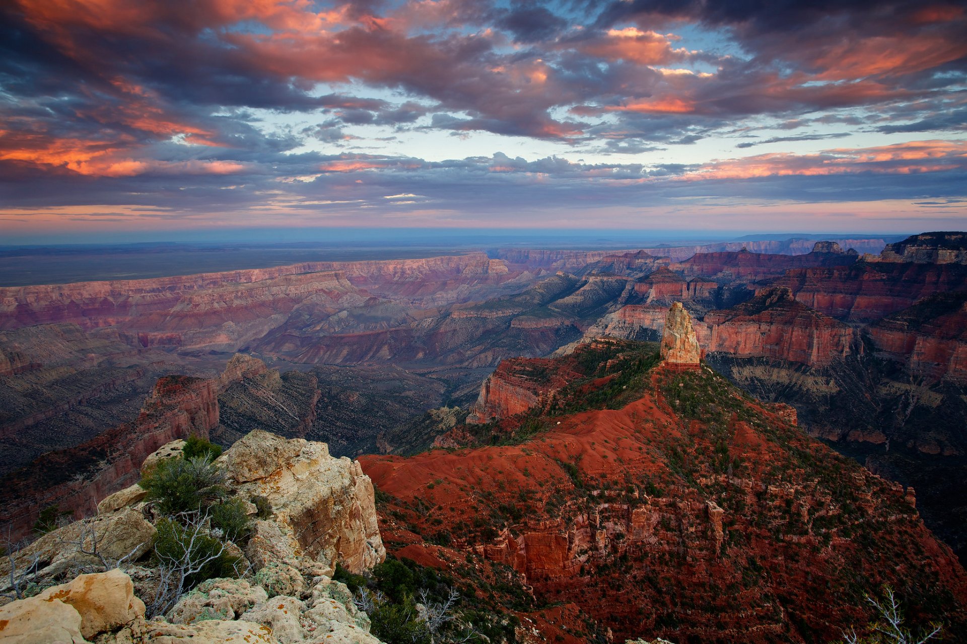 estados unidos arizona gran cañón cañón rocas roca punto imperial cielo nubes puesta del sol noche