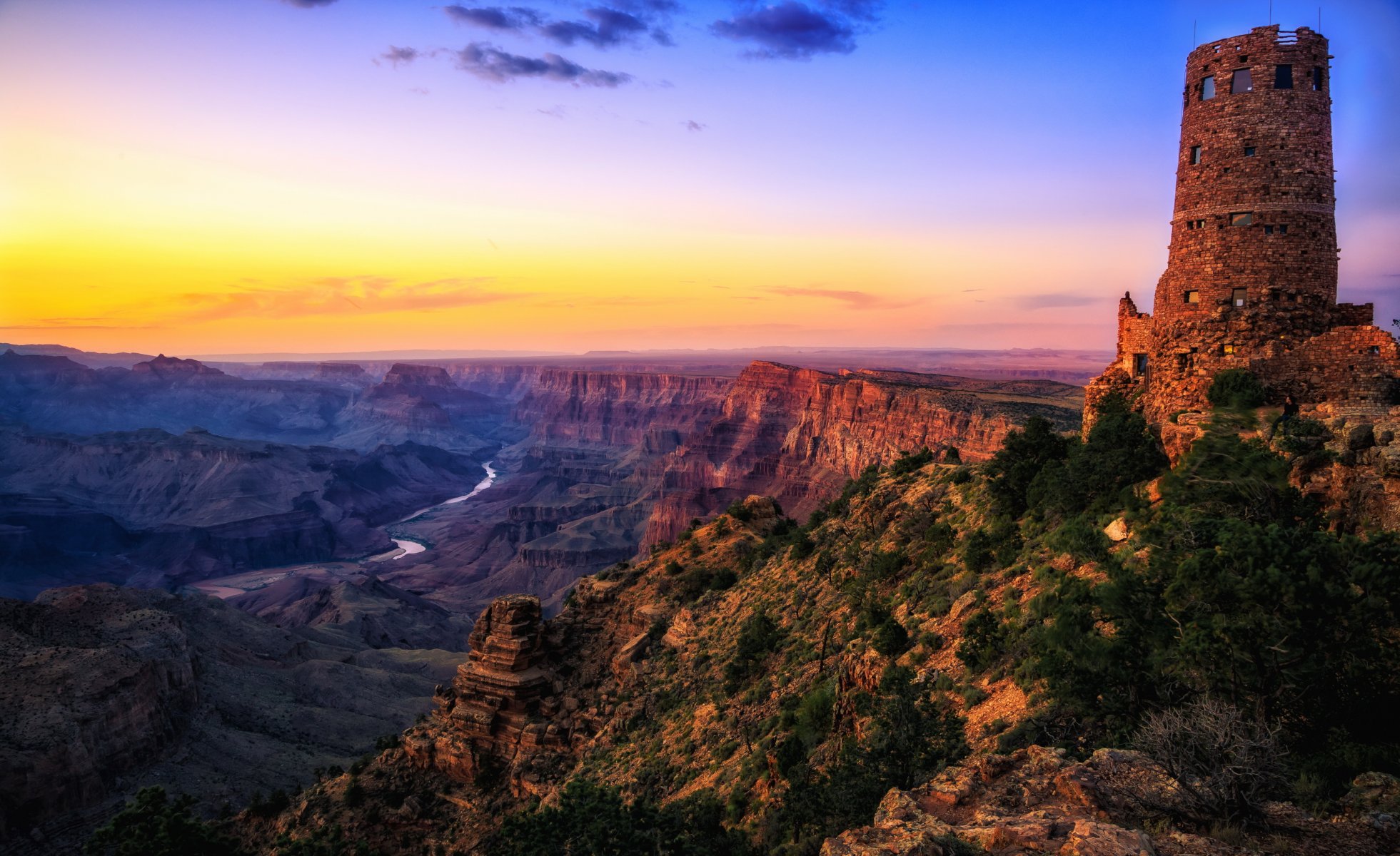 états-unis arizona parc national du grand canyon désert rivière colorado watchtower crépuscule