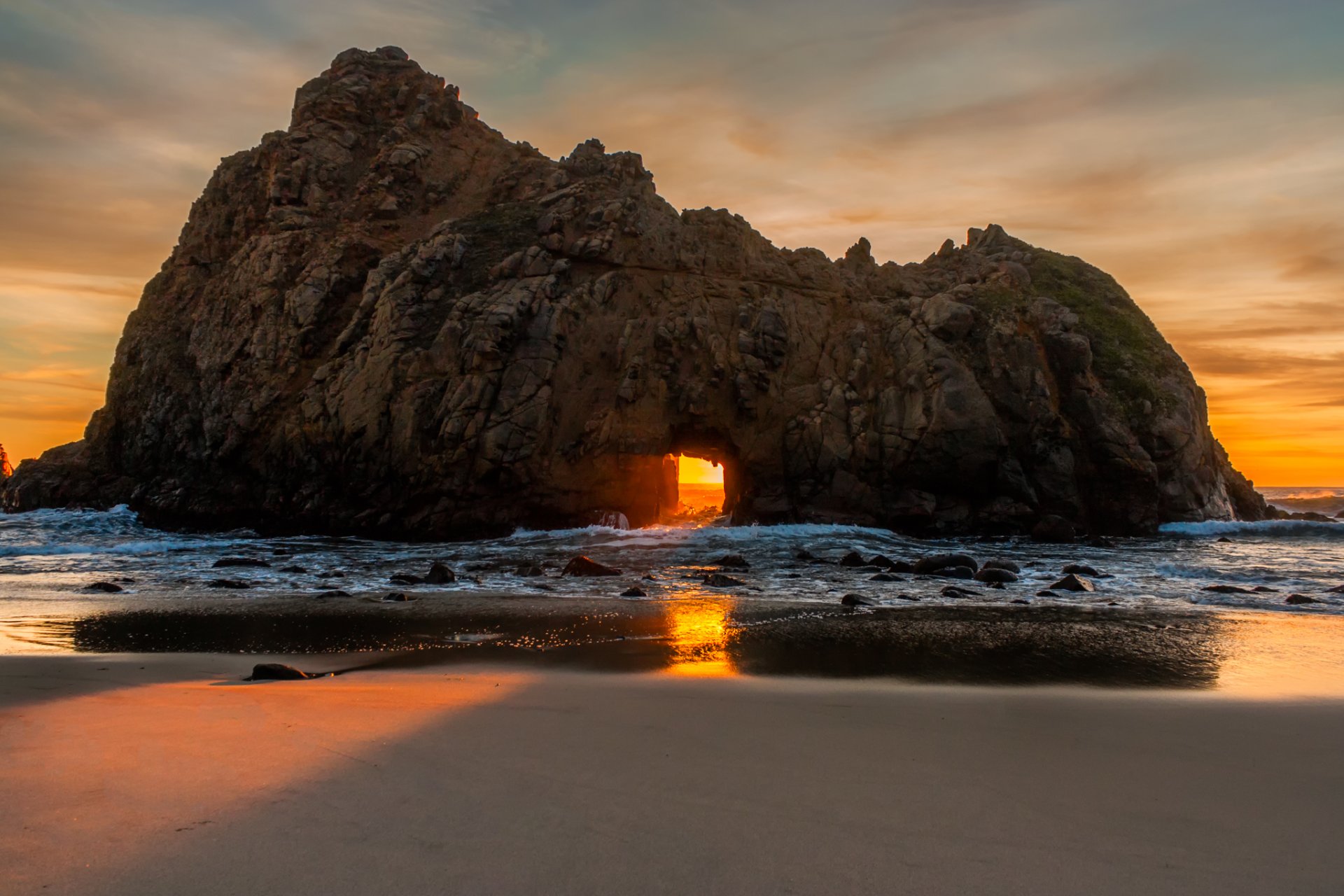 brzeg plaża pfeiffer big sur kalifornia usa słońce zachód słońca