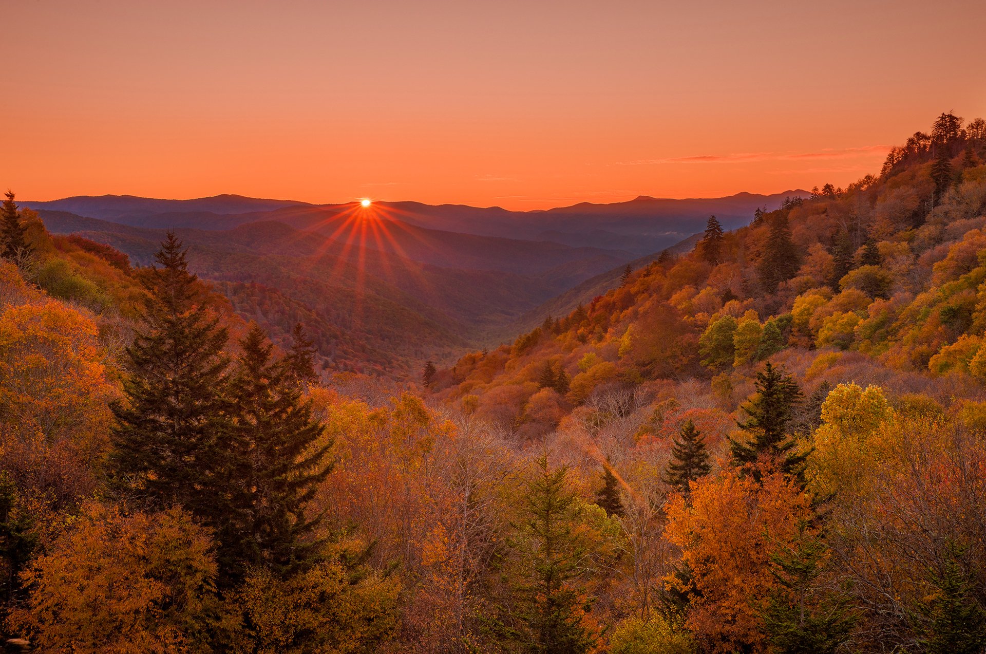 ky sunset rays mountain forest autumn